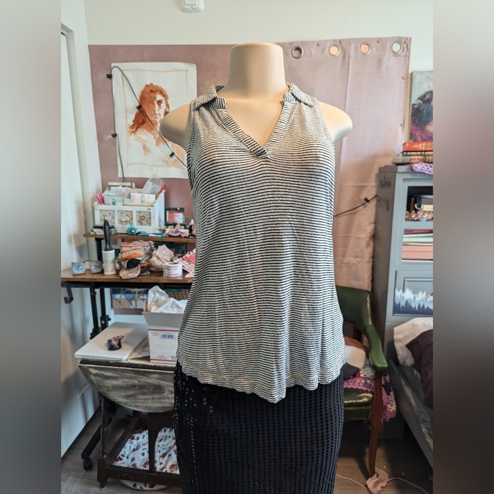 Maeve (Anthro) tank top black and white striped size small